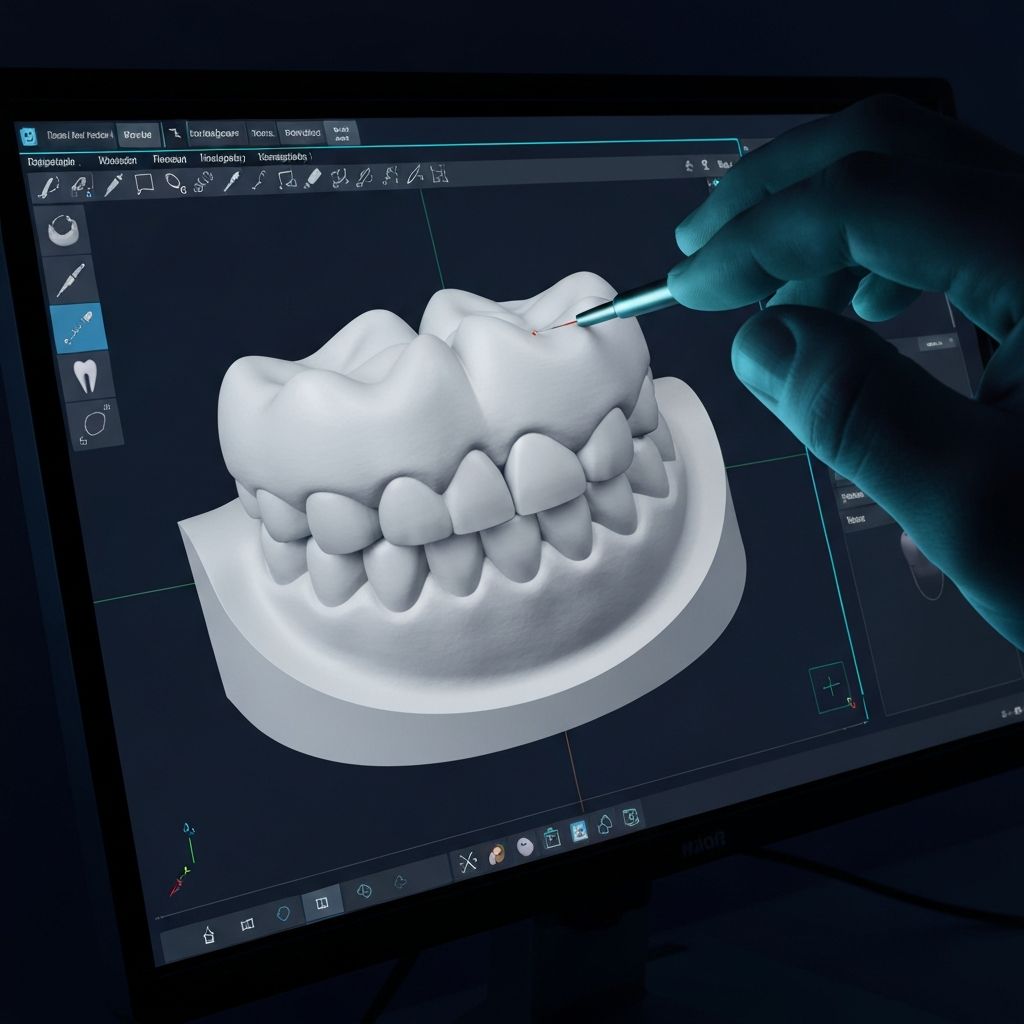 Digital dental CAD design on workstation screen